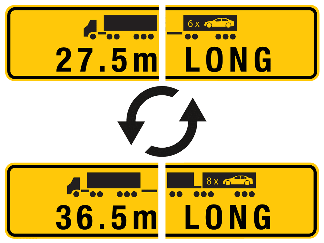 '27.5M and 36.5M Long' Reversible Road Train 2 Piece Sign