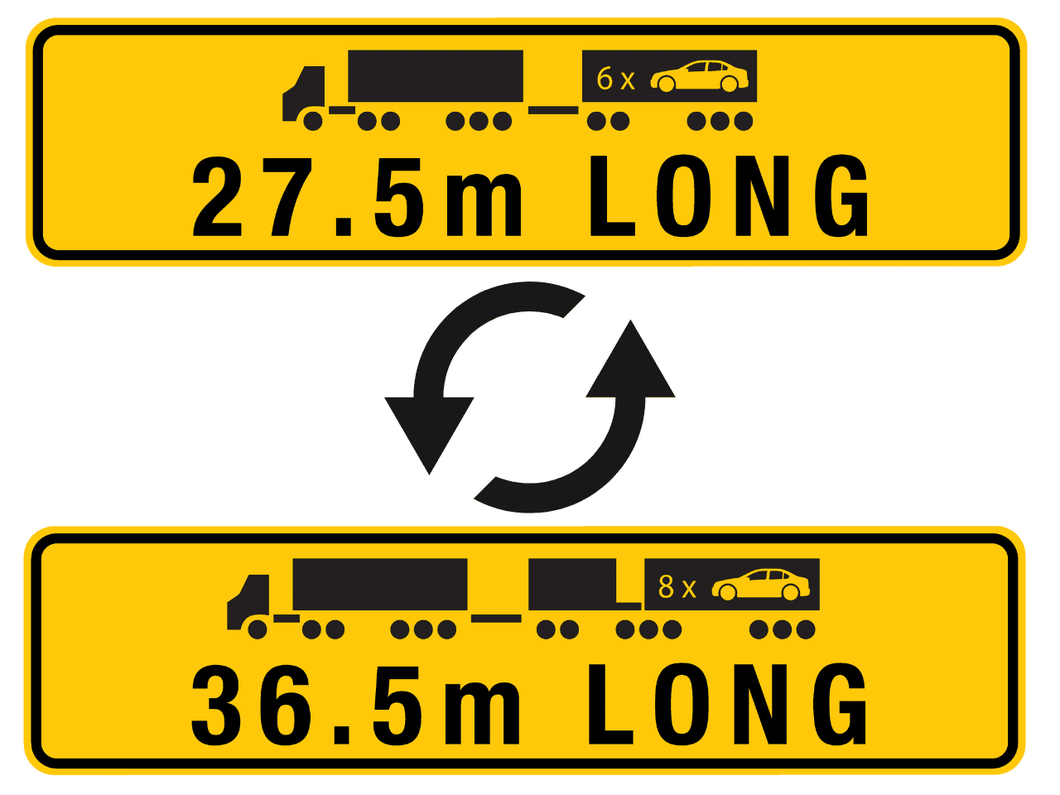 '27.5M and 36.5M Long' Reversible Road Train Sign