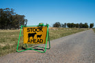 FarmBase Class 1 Reflective Stock Ahead Sign in Freestanding Lightweight Steel Frame with Portable LED Beacon & Lockbox