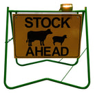 FarmBase Class 1 Reflective Stock Ahead Sign in Freestanding Lightweight Steel Frame with Portable LED Beacon & Lockbox